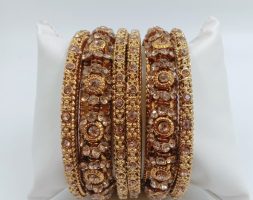 Traditional Gold Plated Golden Stone Bangles Set for Girls and Women