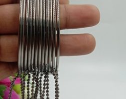 Shiny Glossy Plain Metal Silver Bangles with Latkan Set for Women & Girls